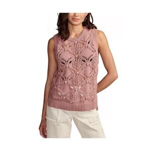 MSRP $89 Lucky Brand Women's Crochet Cotton Sweater Vest Pink Size Large
